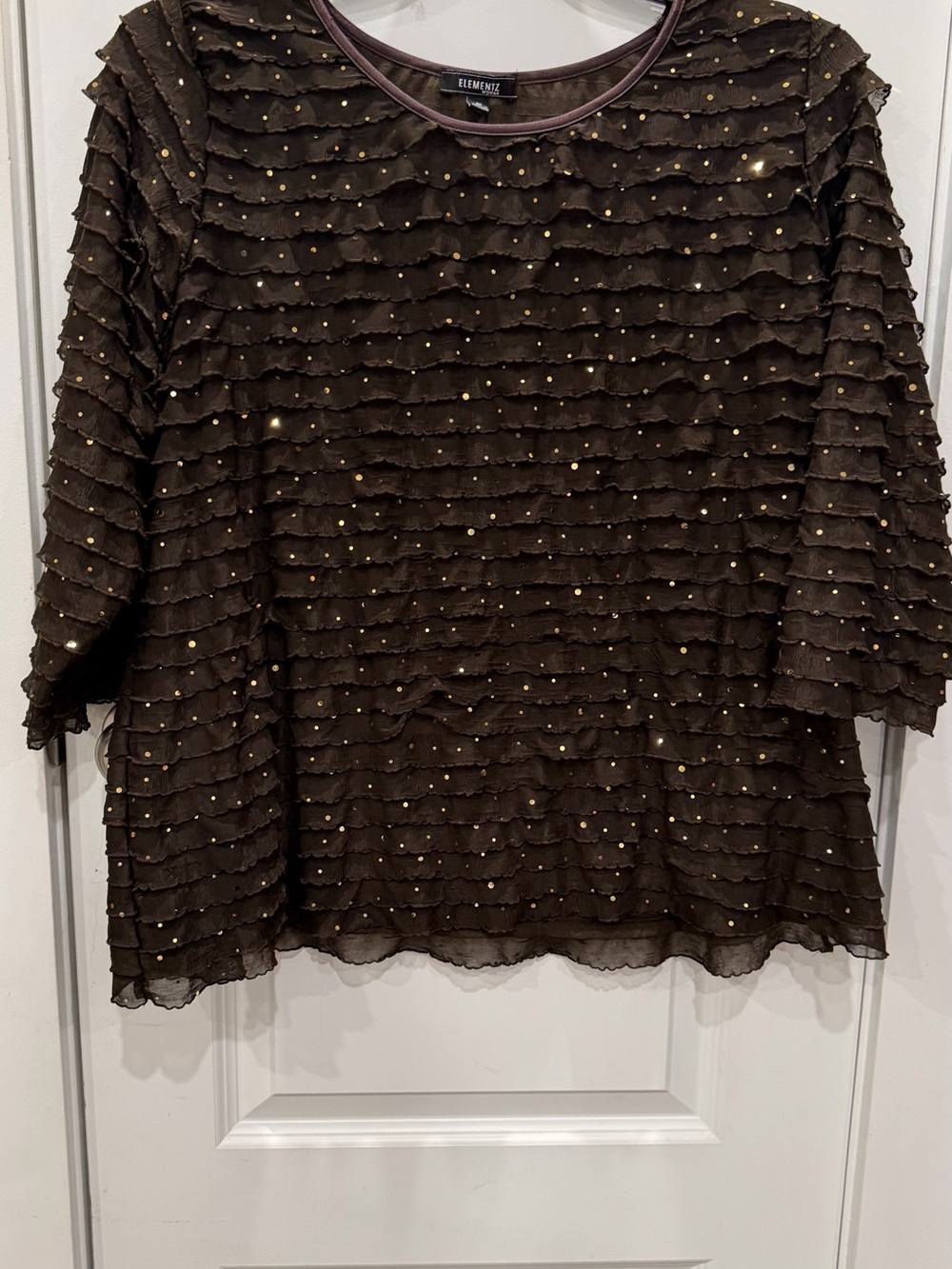 Elementz Ruffle Top with Gold Sequin Accents